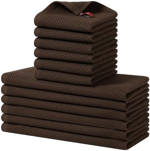 Homaxy 12 Pack 100% Cotton Kitchen Towels and Dishcloths Set, Dark Brown by Homaxy