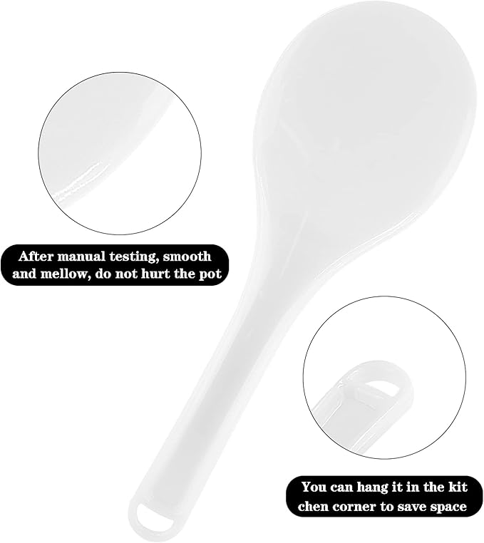 2-Piece Plastic Rice Paddle & Spoon, Non-Stick Rice Scoop & Shovel, 7.87 Inch (White E)