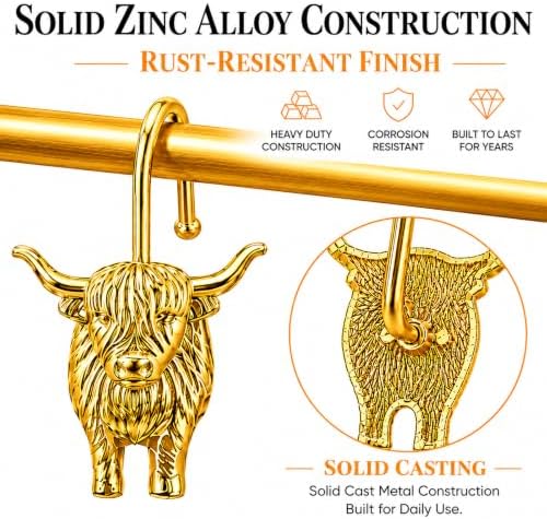 Highland Cow Shower Curtain Hooks, Rust-Resistant Zinc Alloy Metal Hooks - Image 5
