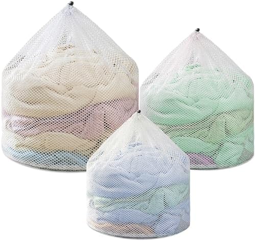 3Pcs Laundry Mesh Wash Bags, Drawstring Net Laundry Bag by Nufiwra