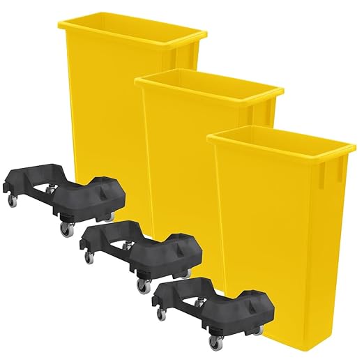 3 Pack 23 Gallon Waste Bin with Dolly, Heavy-Duty Trash Can, Slim Rectangular Garbage Bin, Durable Waste Container, Recycling Bin, Plastic Wastebasket for Kitchen, Garage, Restaurants, Office