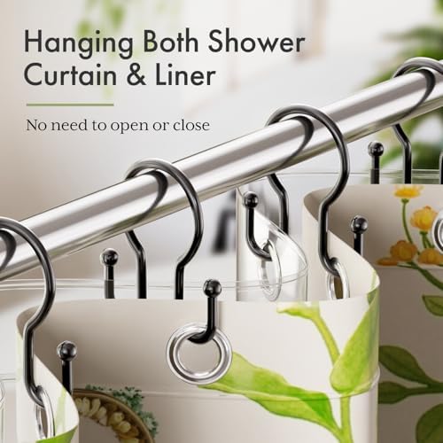Bathway Shower Curtain Hooks Black, Double Hook Shower Curtain Hooks Rust Proof - Image 3