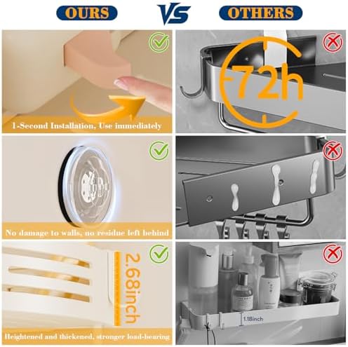 Corner Shower Caddy Suction Cup, No-Drilling Hanging Shower Shelves - Image 4