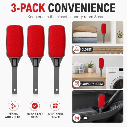 3-Pack Reusable Lint Brush for Clothes, Double Sided Pet Hair Remover Brush - Image 6