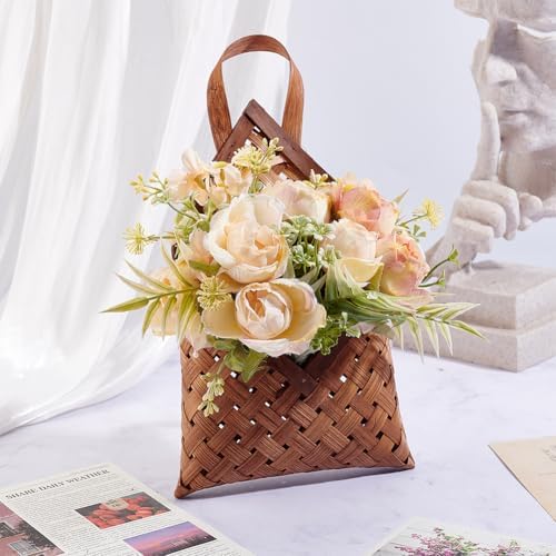 CRASPIRE Vintage Woven Wall Hanging Storage Basket Bamboo Dried Flower Wall Pot - Image 4