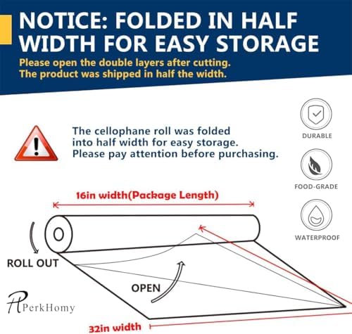 PerkHomy Folio Clear Cellophane Wrap Roll 32" x 50' Folded 3 Mil Thick - Image 2