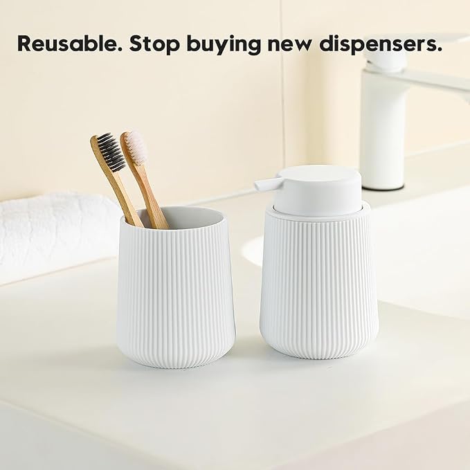 YAUKPH Striped Foaming Hand Soap Dispenser White | - Image 4
