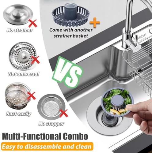 Anlige Kitchen Sink Drain Strainer, 3 in 1 Pop Up Kitchen Sink Stopper - Image 2