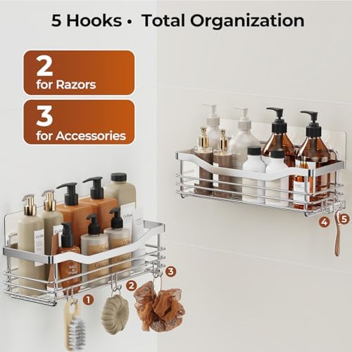 Orimade Shower Caddy Basket Shelf Storage Rack Pack of 2, No Drilling Wall - Image 6