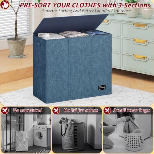 195L Laundry Hamper 3 Section, Large Laundry Hamper - Image 3