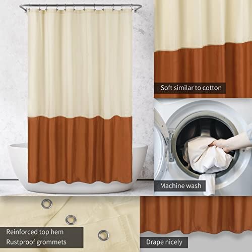 ALYVIA SPRING Waterproof Fabric Shower Curtain or Liner Cream/Orange - Image 3