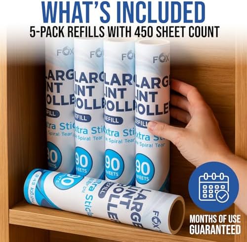 Fox Trot Large Lint Roller Refills, 9.45 inch Wide, 5 Pack, 450 Sheets - Image 4