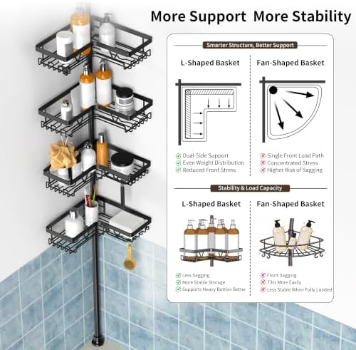 KEGII Corner Shower Caddy Tension Pole, Large Capacity Bathroom Organizer - Image 3