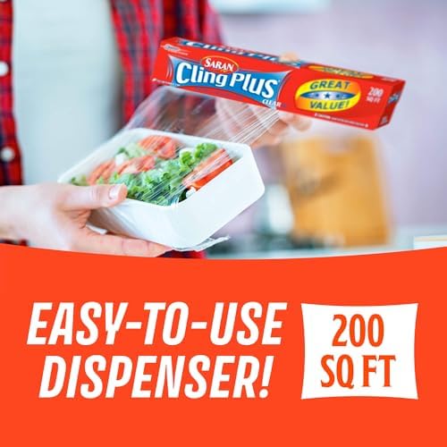 Saran Cling Plus Clear Plastic Wrap, Food Storage, Easy Dispense, 200 Sq Ft Roll - Image 4