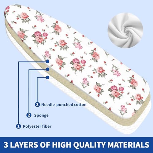 Ironing Board Cover and Pad, Thick Scorch Resistant Padding Pink Flowers Print - Image 2