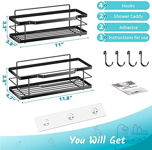 Moforoco Shower Caddy Shelf Organizer Rack, Self Adhesive Black Bathroom - Image 6