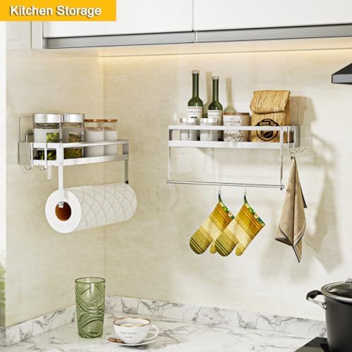 ESOW Paper Towel Holder with Shelf, Adhesive Wall Mount, Brushed Nickel - Image 2