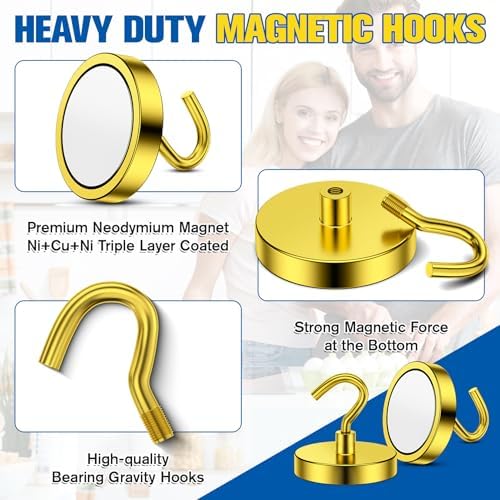 Grtard 4 Pcs Yellow Magnetic Hooks Heavy Duty, 120 LBS Strong Magnet Hooks - Image 2