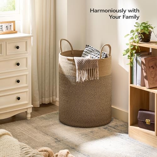 Nunsino Tall Laundry Basket Hamper 95L, Cotton Rope Storage Hamper - Image 2