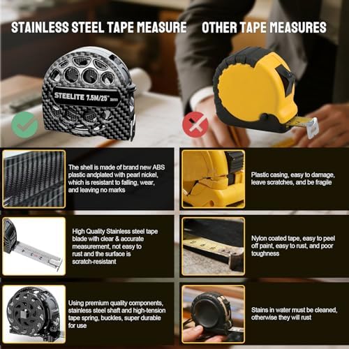 STEELITE Tape Measure 25'FT Stainless Steel Waterproof & Rustproof Retractable - Image 5