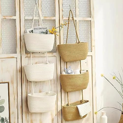 AARAINBOW Wall Hanging Cotton Baskets, Large 3 Tier Decorative Basket - Image 5