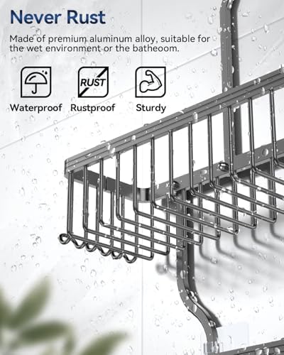YASONIC Never Rust Shower Caddy Hanging, Aluminum Shower Racks - Image 3