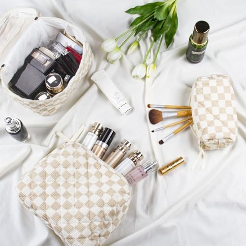 BuyCard Quilted Makeup Bag Set, CuteFloral Cotton Coquette Makeup Bag Toiletry - Image 6