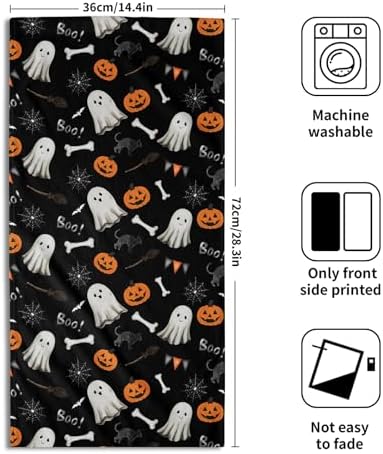 Halloween Black Hand Bath Towel Set of 2 Boo Cute Ghost Orange Pumpkins - Image 2
