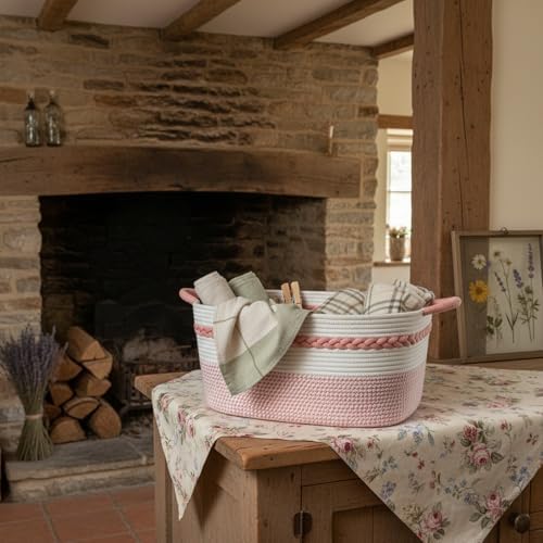 Decorative laundry basket with handles woven from natural cotton rope storage - Image 5