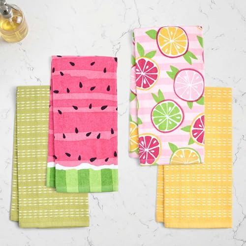 Ritz 4-Piece Kitchen Towel Set, Citrus Fruit & Watermelon Stripe Prints - Image 3
