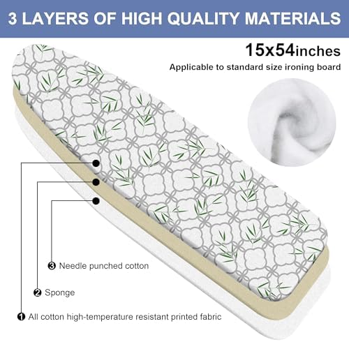 Grey Ironing Board Cover and Pad 15x54 Inch, 100% Cotton Surface Heavy Duty - Image 2