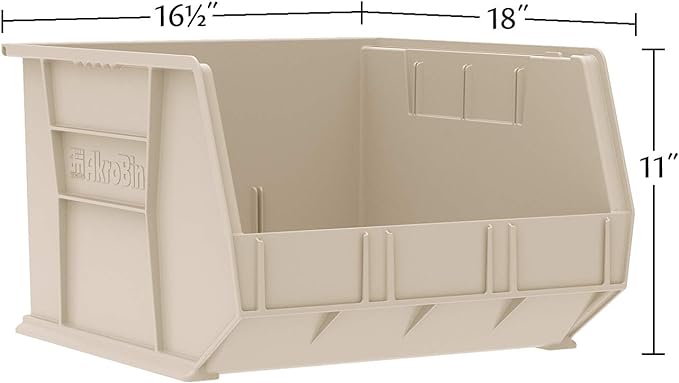 Akro-Mils 30270 AkroBins Plastic Storage Bins, Space-Saving Stackable Bins for Garage, Pantry, Craft Organization, 18-Inch x 16-Inch x 11-Inch, Stone, 3-Pack
