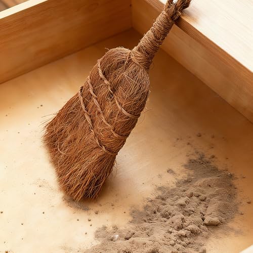 Mini Dustpan and Brush Set, Palm Fiber Handheld Small Broom and Metal Dustpan - Image 2