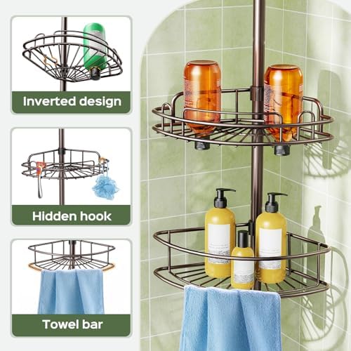 HAMITOR Corner Bathroom Organizer, 4-Tier Tension Pole Shower Caddy - Image 5