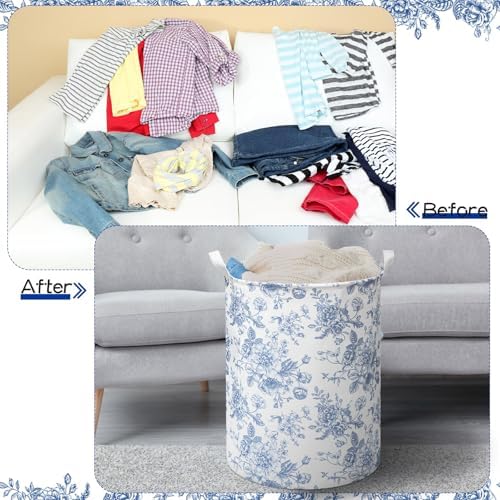 CroBlissful 2 Pcs Blue Floral Laundry Basket Large Foldable Nursery Laundry - Image 4