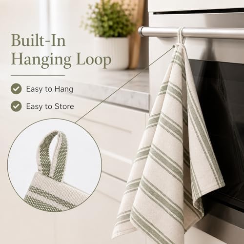 Cumia 4 Pcs Farmhouse Cotton Linen Kitchen Towels Sage Green Dish Towels - Image 6