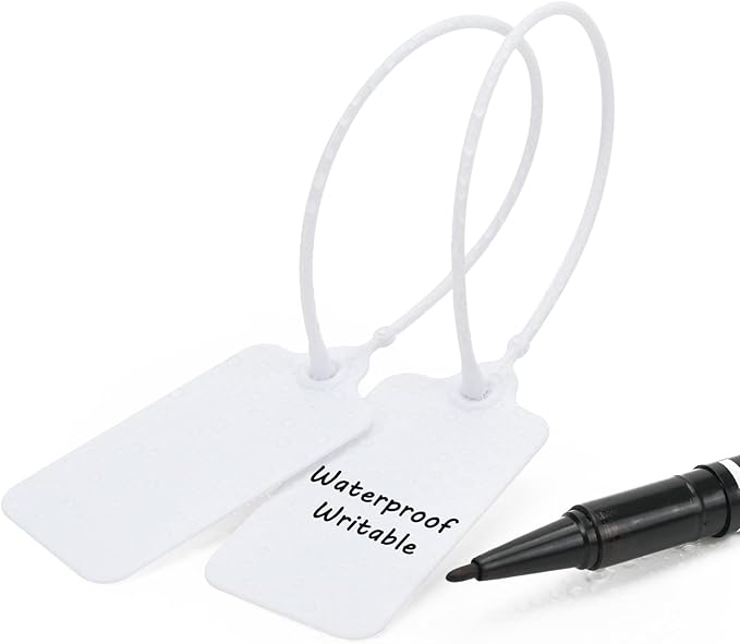 100pcs Luggage Tags Plastic Seals Shipping Label Logistics Sign Tie Bag Tag, Sealing Storage Multi Purpose Name ID Tag with Marker for Suitcases, Backpack, Schoolbag, Car Key (White)