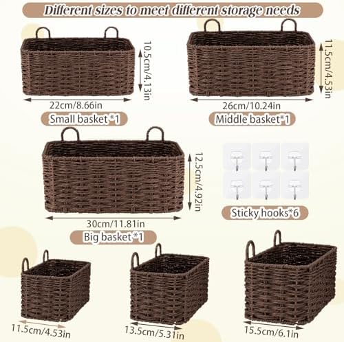 3 Pcs Wall Hanging Baskets, Paper Cord - Image 2