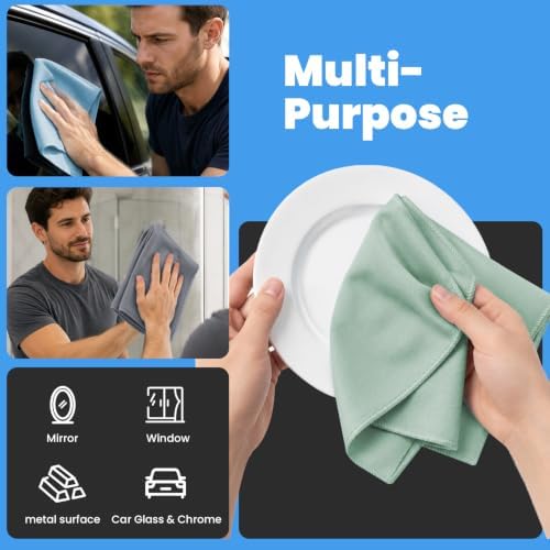 Puomue 12 Pack Microfiber Glass Cleaning Cloth, 10.8 Inch x 13.8 Inch, Lint - Image 4