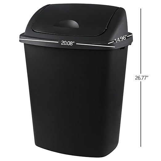 4 Pack Swing Top Waste Container for Home and Kitchen, Commercial Trash Can with Lid, 70 Liter/19 Gallon Capacity, Black