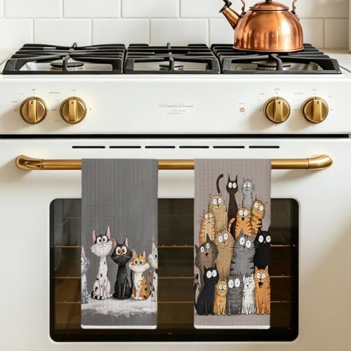 Jztco 2 Pcs Cute Cat Kitchen Towels, Cats Gifts Absorbent Hand Tea Towel - Image 5