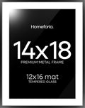 Homeforia 14x18 Picture Frame Black, High End Metal 14x18 Poster Frames with Mat 12x16 for Photo, 14 x 18 Black Frame Matted to 12 x 16 inch Print, 18x14 Thin Frame, Tempered Glass, Wall Kit, Set of 1