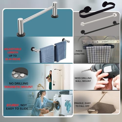 ULIBERMAGNET Magnetic Towel Holder, 1 Set Magnetic Towel Rail Silver - Image 3