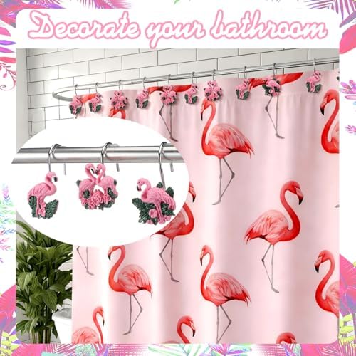 Amyhill 12 Pcs Flamingo Shower Curtain Hooks Decorative Shower Curtain Rings - Image 6