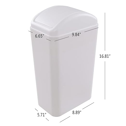 Vababa 1 Pack 3 Gallon Plastic Swing Top Trash Can, Slim Garbage Bin with Swing-Lid, White