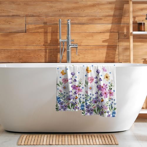 Wildflower Kitchen Towels 14"x28" Set of 2 Watercolor Floral Hand Bath Towel - Image 7
