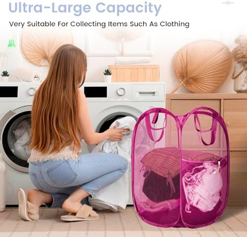 HOUSE AGAIN 2 Pcs Pop Up Laundry Hamper, Strong Mesh Laundry Baskets Collapsible - Image 2