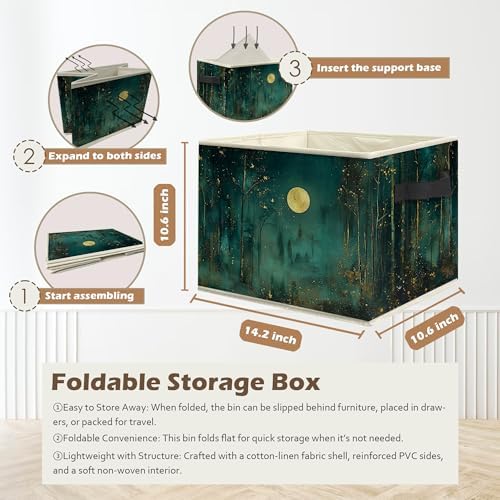 Dark Enchanted Forest Full Moon Storage Box Bins, Mystical Moonlit Night Forest - Image 3