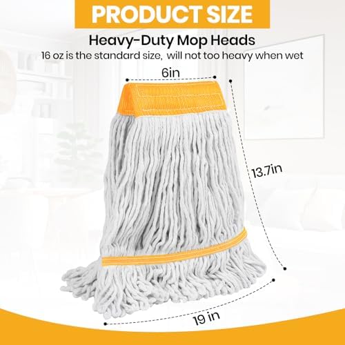 Commercial Mop Head Replacement 16 oz, Heavy Duty Wet Industrial Mop Refills - Image 7