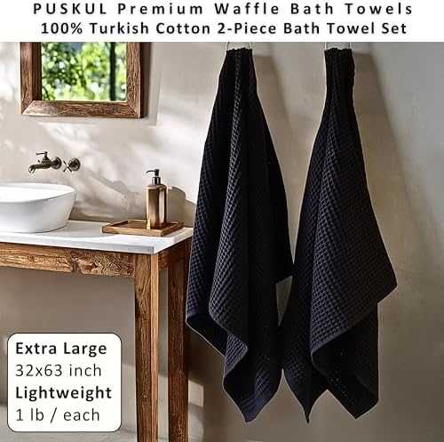 PÜSKÜL Natural 100% Turkish Cotton Waffle Bath Towels Set of 2, Extra-Large - Image 4